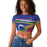 Namibia Rugby Custom Raglan Cropped T shirt African Fish Eagle - Flag Colors