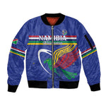Namibia Rugby Custom Sleeve Zip Bomber Jacket African Fish Eagle - Flag Colors