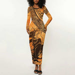 African Women Long Sleeve Bodycon Dress With Tribal Pattern - African Pride