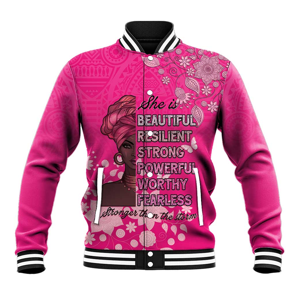 African Women Black Beautiful Brave and Bressed - Pink Color Baseball Jacket - African Pride