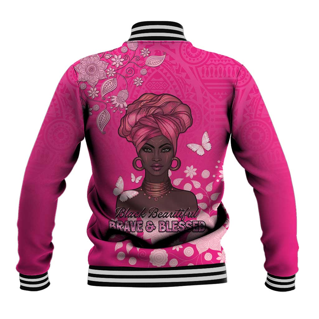 African Women Black Beautiful Brave and Bressed - Pink Color Baseball Jacket - African Pride