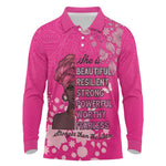 African Women Black Beautiful Brave and Bressed - Pink Color Long Sleeve Polo Shirt - African Pride