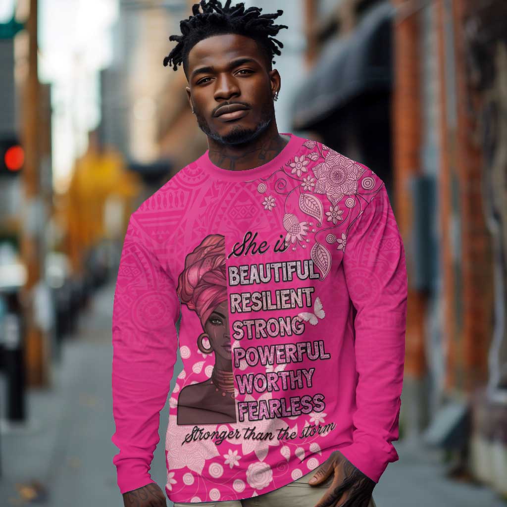 African Women Black Beautiful Brave and Bressed - Pink Color Long Sleeve Shirt - African Pride