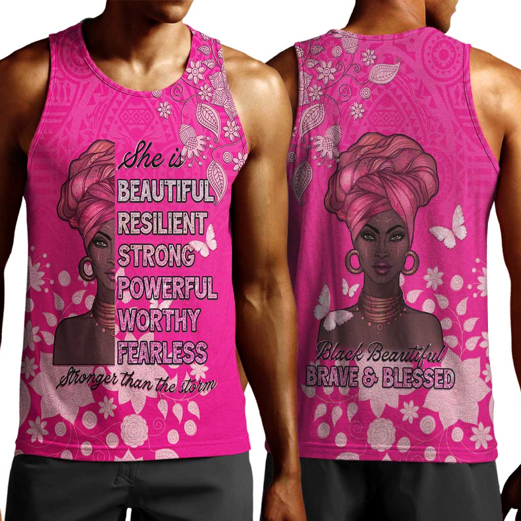 African Women Black Beautiful Brave and Bressed - Pink Color Men Tank Top - African Pride