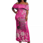 African Women Black Beautiful Brave and Bressed - Pink Color Off Shoulder Maxi Dress - African Pride