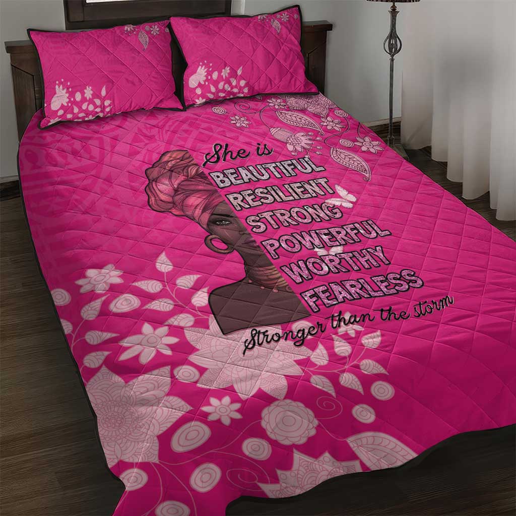 African Women Black Beautiful Brave and Bressed - Pink Color Quilt Bed Set - African Pride