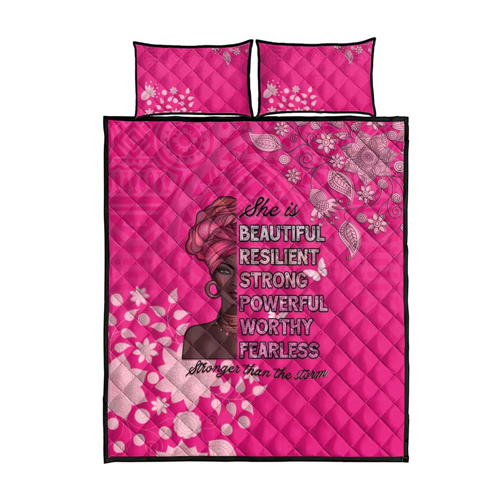 African Women Black Beautiful Brave and Bressed - Pink Color Quilt Bed Set - African Pride