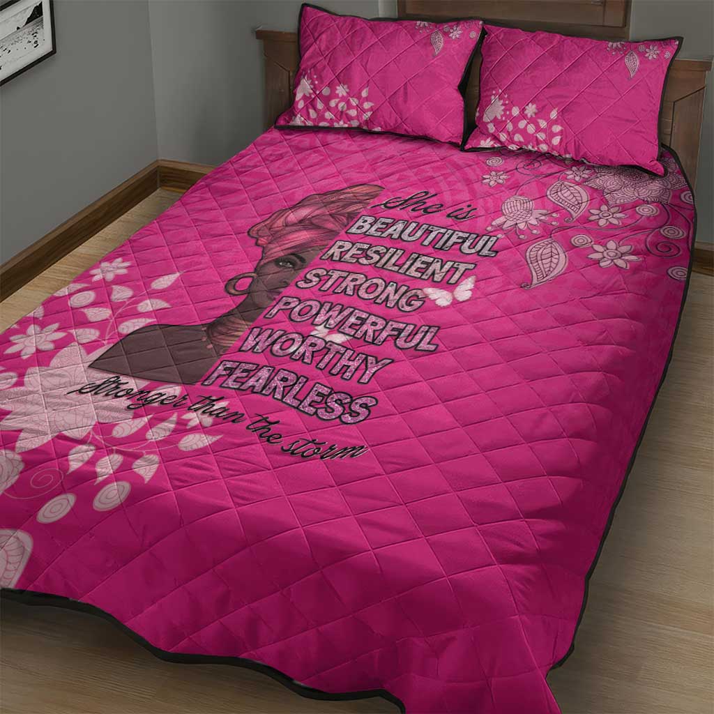 African Women Black Beautiful Brave and Bressed - Pink Color Quilt Bed Set - African Pride
