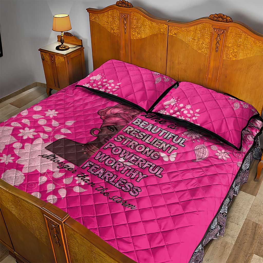 African Women Black Beautiful Brave and Bressed - Pink Color Quilt Bed Set - African Pride