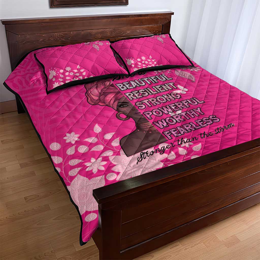 African Women Black Beautiful Brave and Bressed - Pink Color Quilt Bed Set - African Pride
