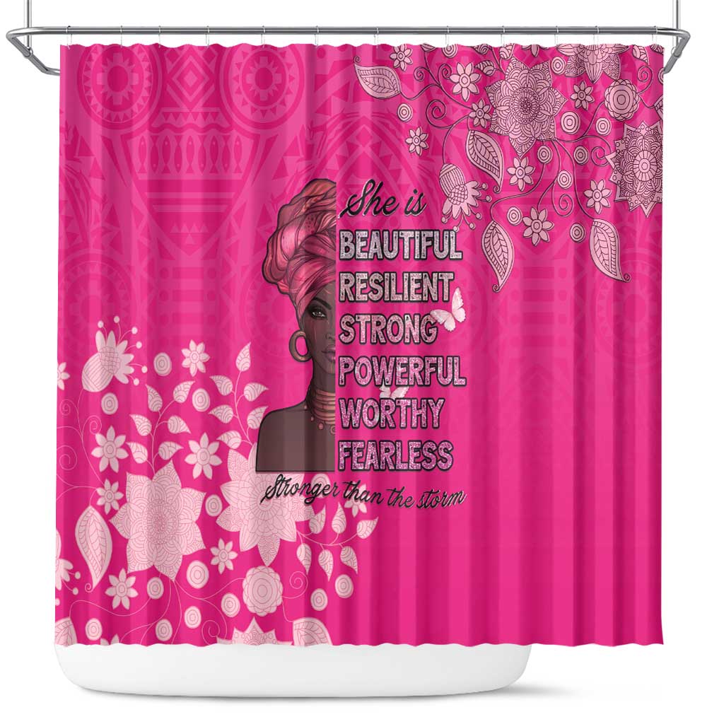 African Women Black Beautiful Brave and Bressed - Pink Color Shower Curtain - African Pride