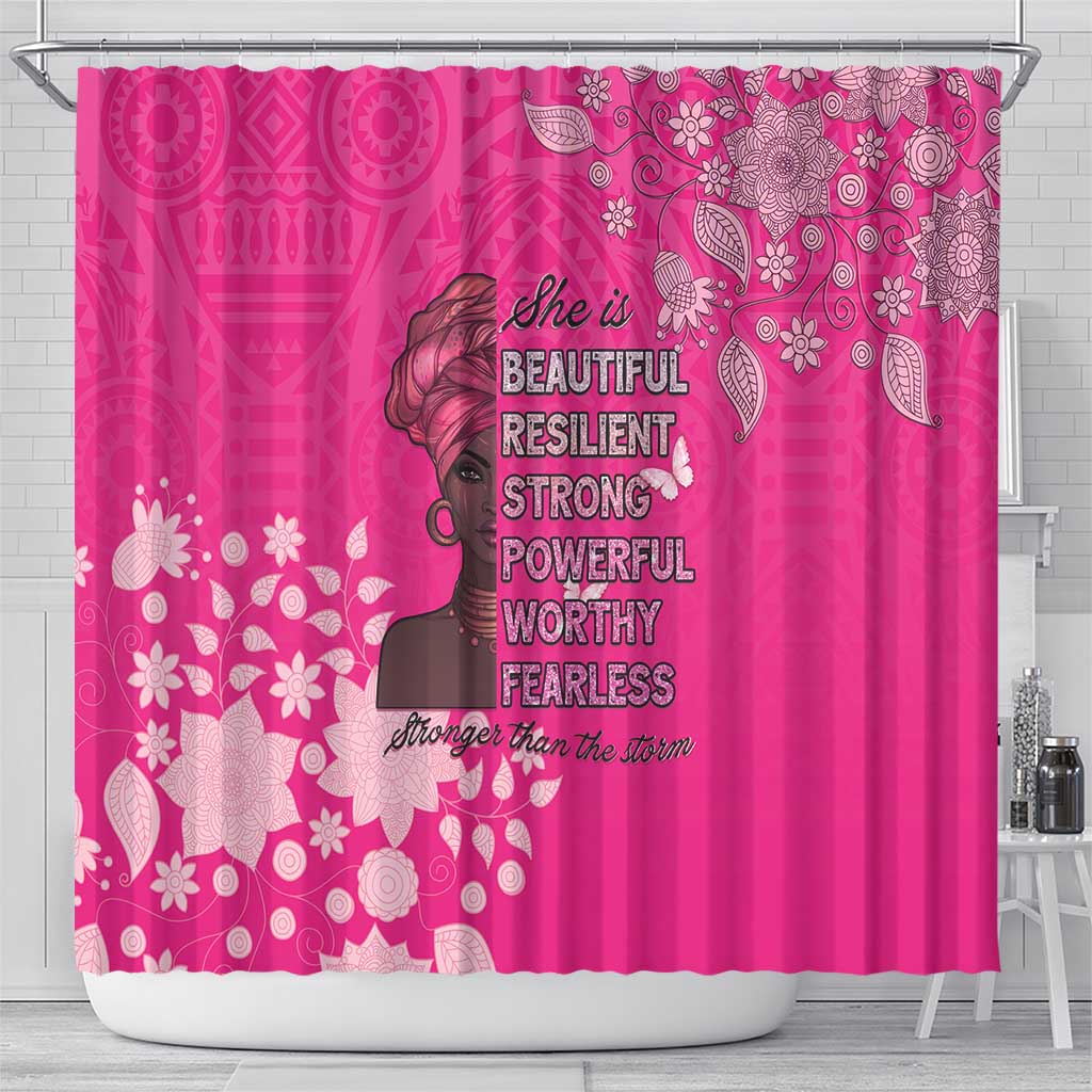 African Women Black Beautiful Brave and Bressed - Pink Color Shower Curtain - African Pride