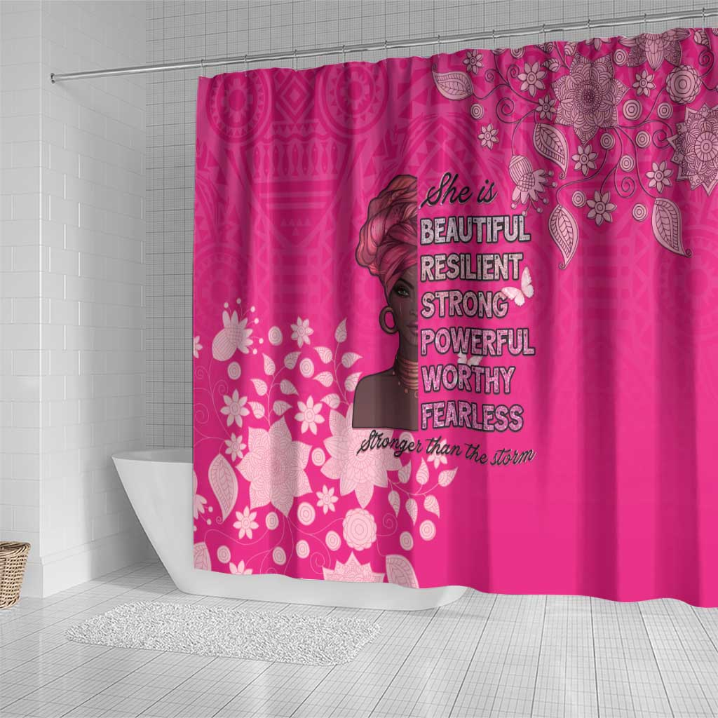 African Women Black Beautiful Brave and Bressed - Pink Color Shower Curtain - African Pride