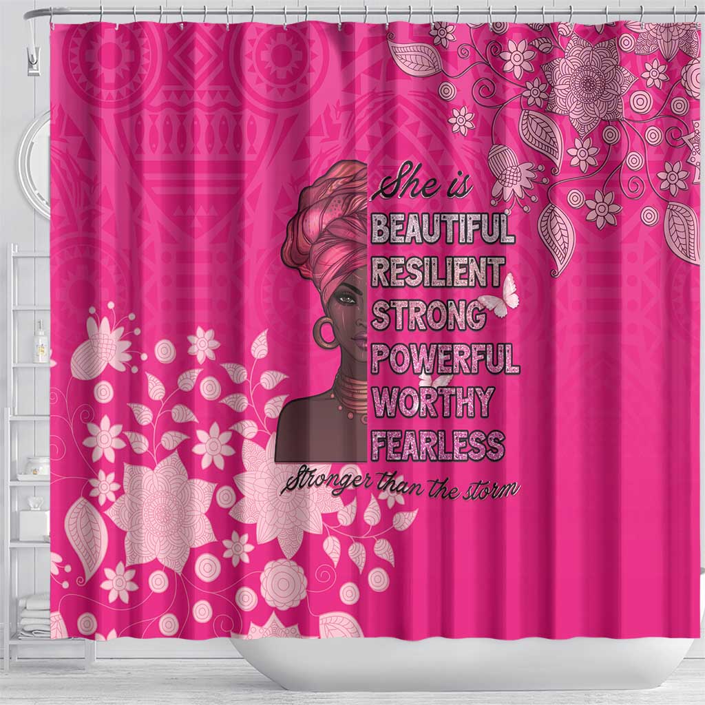 African Women Black Beautiful Brave and Bressed - Pink Color Shower Curtain - African Pride