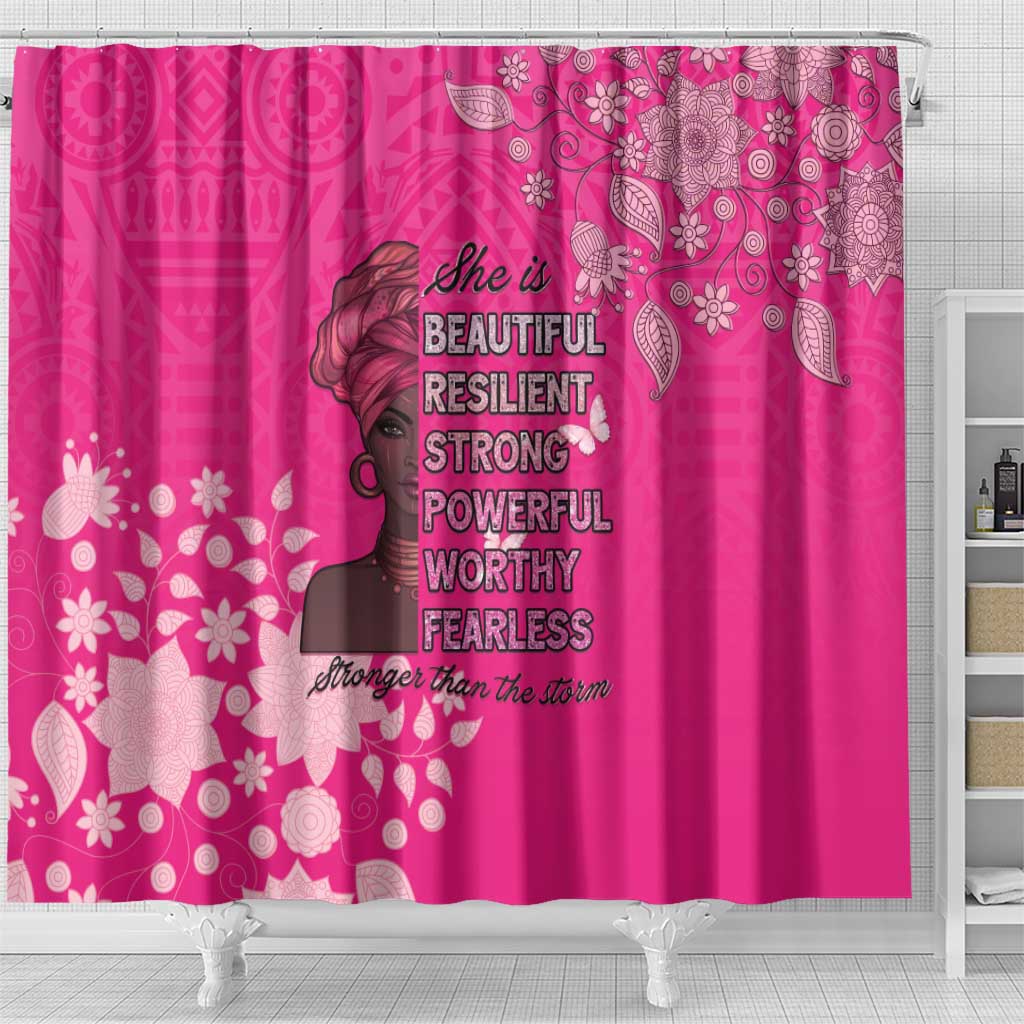 African Women Black Beautiful Brave and Bressed - Pink Color Shower Curtain - African Pride