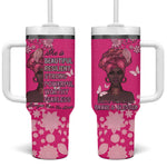 African Women Black Beautiful Brave and Bressed - Pink Color Tumbler With Handle - African Pride