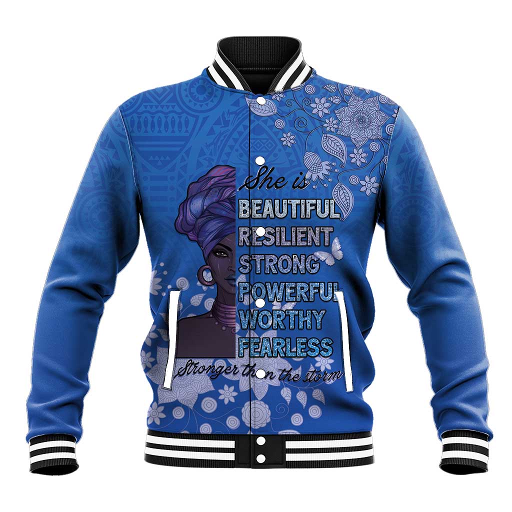 African Women Black Beautiful Brave and Bressed - Blue Color Baseball Jacket - African Pride