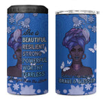 African Women Black Beautiful Brave and Bressed - Blue Color 4 in 1 Can Cooler Tumbler - African Pride