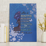 African Women Black Beautiful Brave and Bressed - Blue Color Canvas Wall Art - African Pride