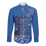 African Women Black Beautiful Brave and Bressed - Blue Color Long Sleeve Button Shirt - African Pride