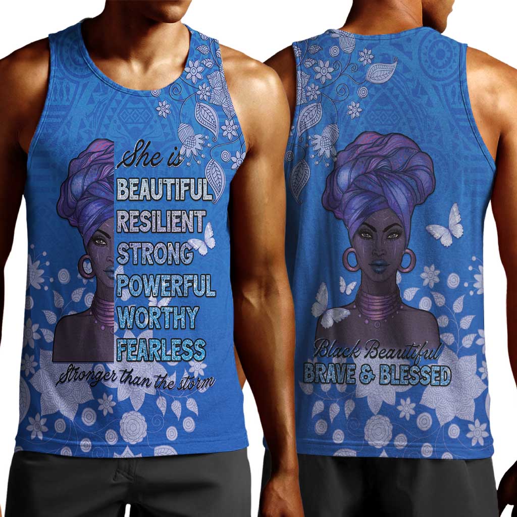 African Women Black Beautiful Brave and Bressed - Blue Color Men Tank Top - African Pride