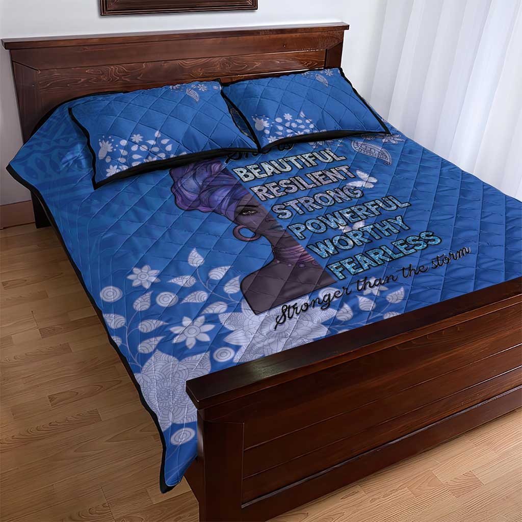 African Women Black Beautiful Brave and Bressed - Blue Color Quilt Bed Set - African Pride