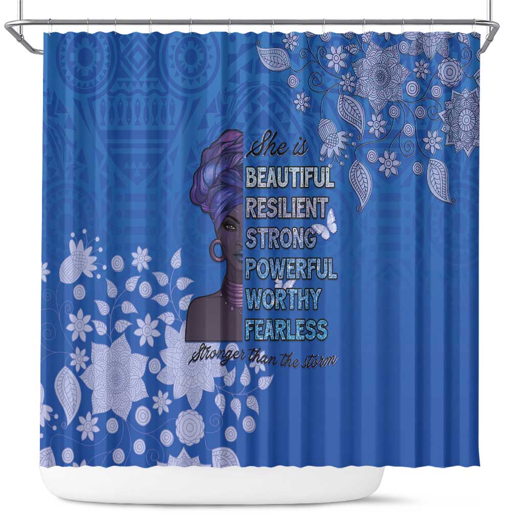African Women Black Beautiful Brave and Bressed - Blue Color Shower Curtain - African Pride