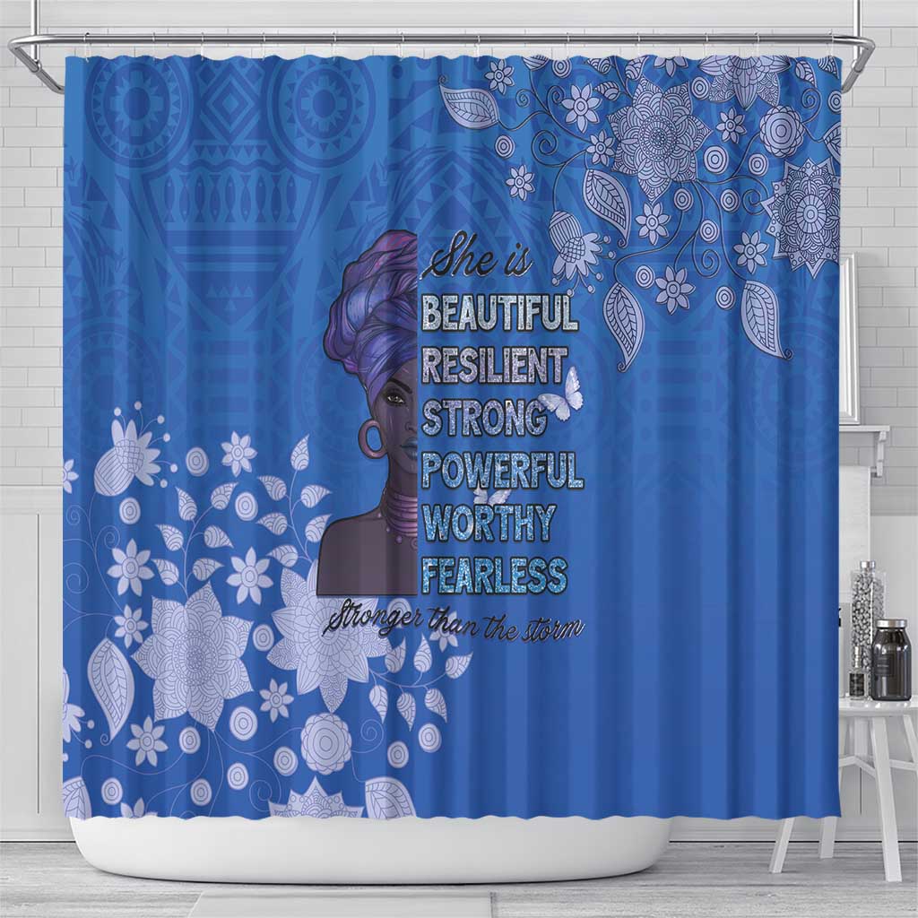 African Women Black Beautiful Brave and Bressed - Blue Color Shower Curtain - African Pride