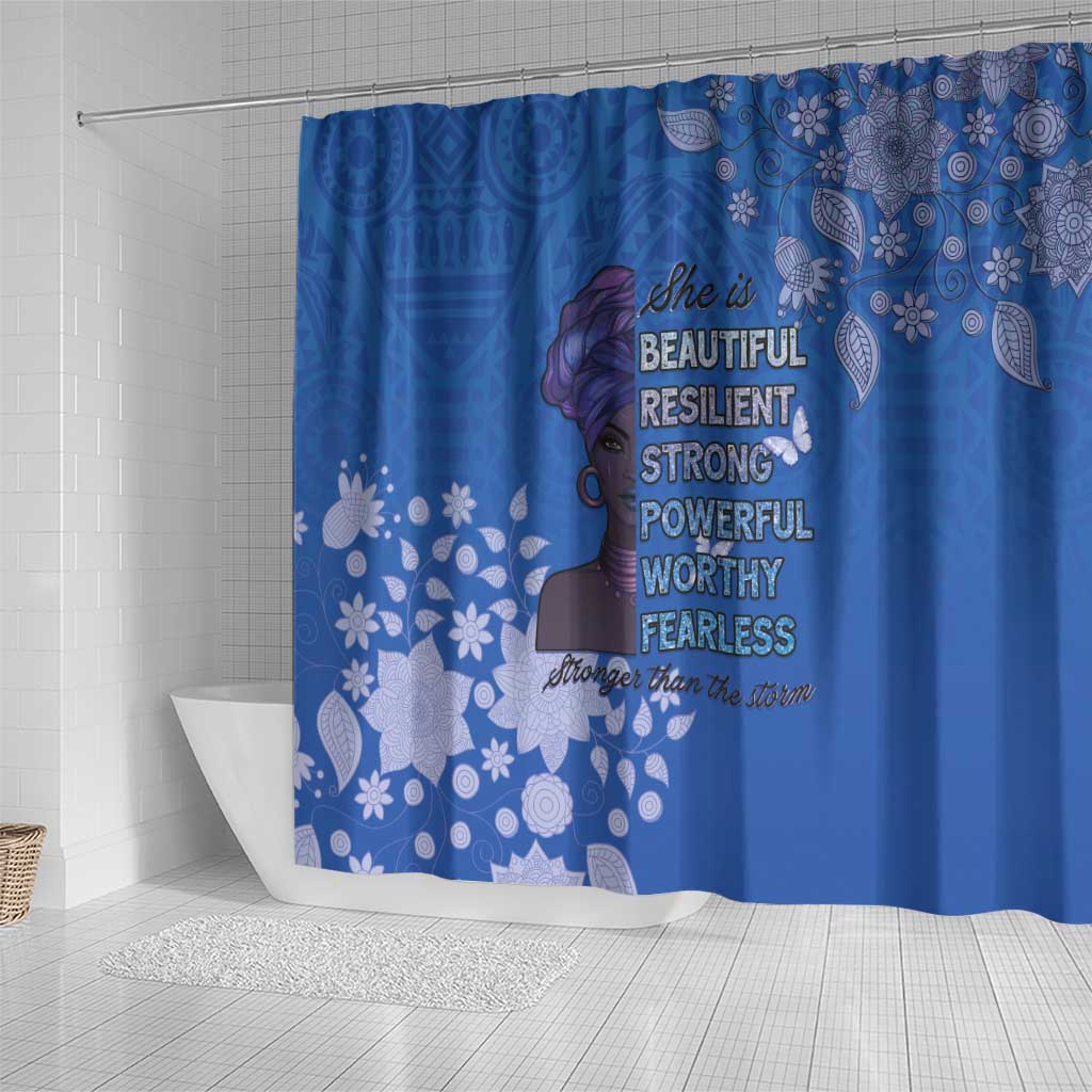 African Women Black Beautiful Brave and Bressed - Blue Color Shower Curtain - African Pride