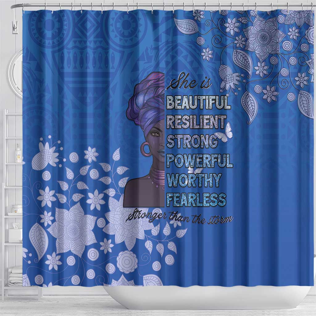 African Women Black Beautiful Brave and Bressed - Blue Color Shower Curtain - African Pride