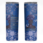 African Women Black Beautiful Brave and Bressed - Blue Color Skinny Tumbler - African Pride