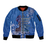 African Women Black Beautiful Brave and Bressed - Blue Color Sleeve Zip Bomber Jacket - African Pride