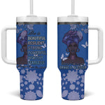 African Women Black Beautiful Brave and Bressed - Blue Color Tumbler With Handle - African Pride