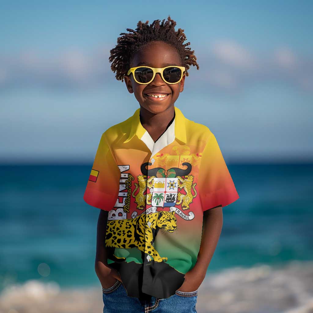 Personalized Benin National Day Kid Hawaiian Shirt Leopard With Coat Of Arms - African Pride