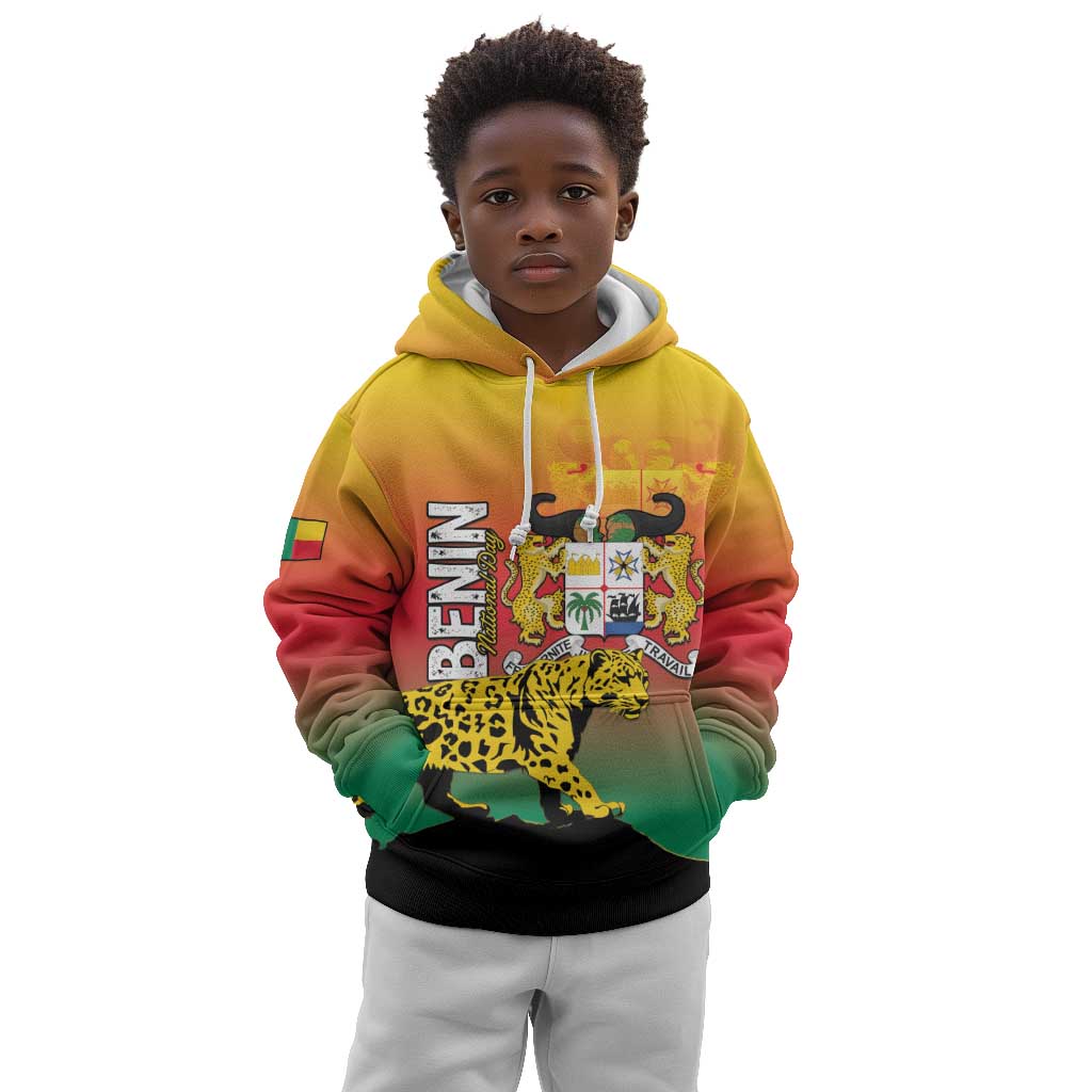 Personalized Benin National Day Kid Hoodie Leopard With Coat Of Arms - African Pride