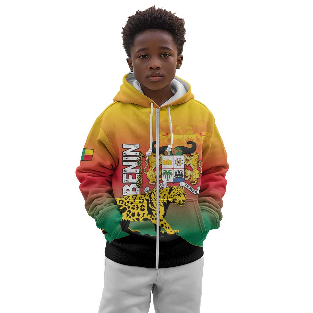 Personalized Benin National Day Kid Hoodie Leopard With Coat Of Arms - African Pride