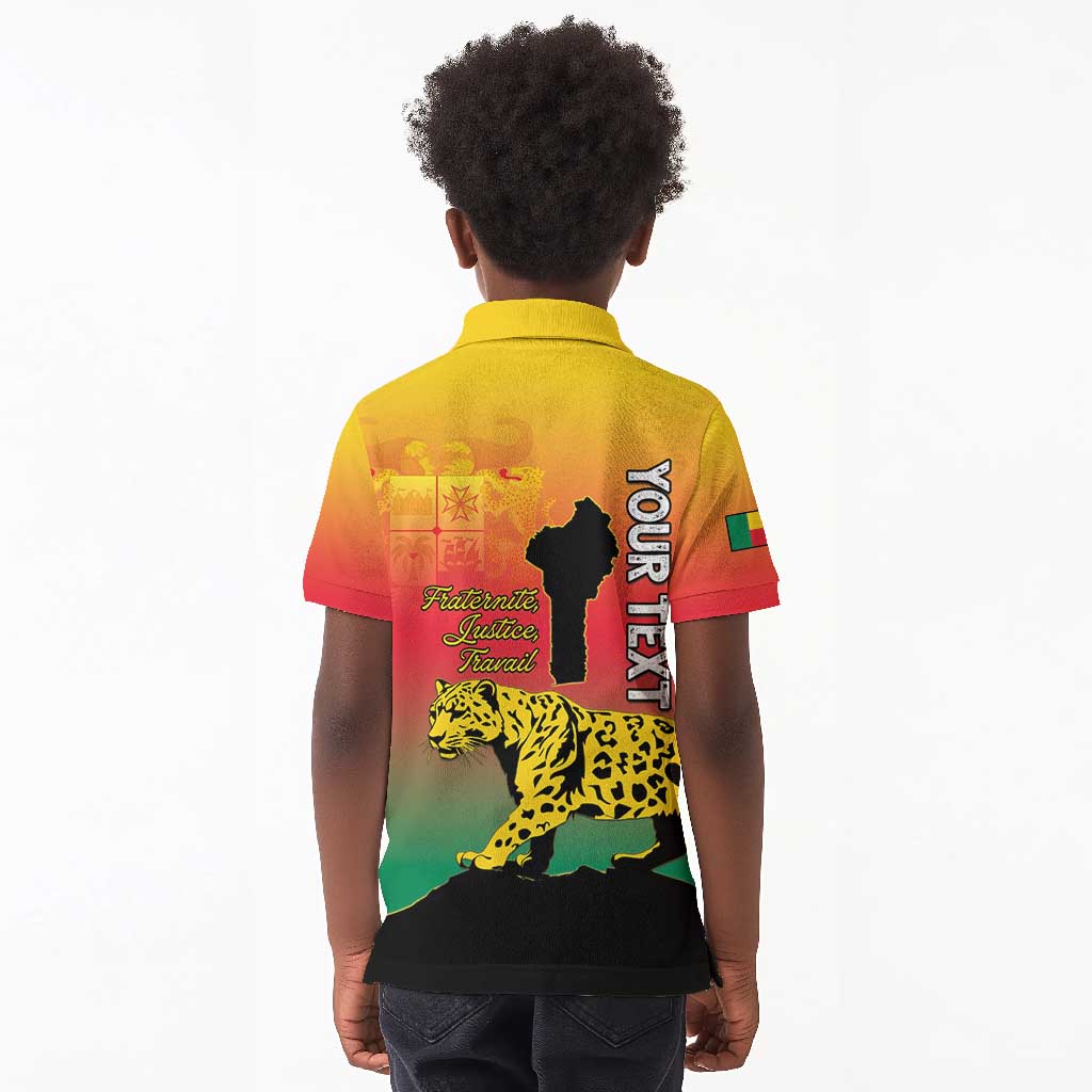 Personalized Benin National Day Kid Polo Shirt Leopard With Coat Of Arms - African Pride