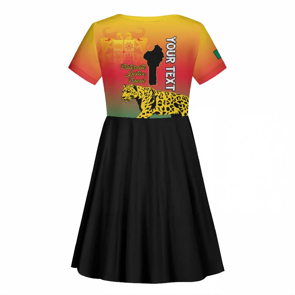 Personalized Benin National Day Kid Short Sleeve Dress Leopard With Coat Of Arms - African Pride