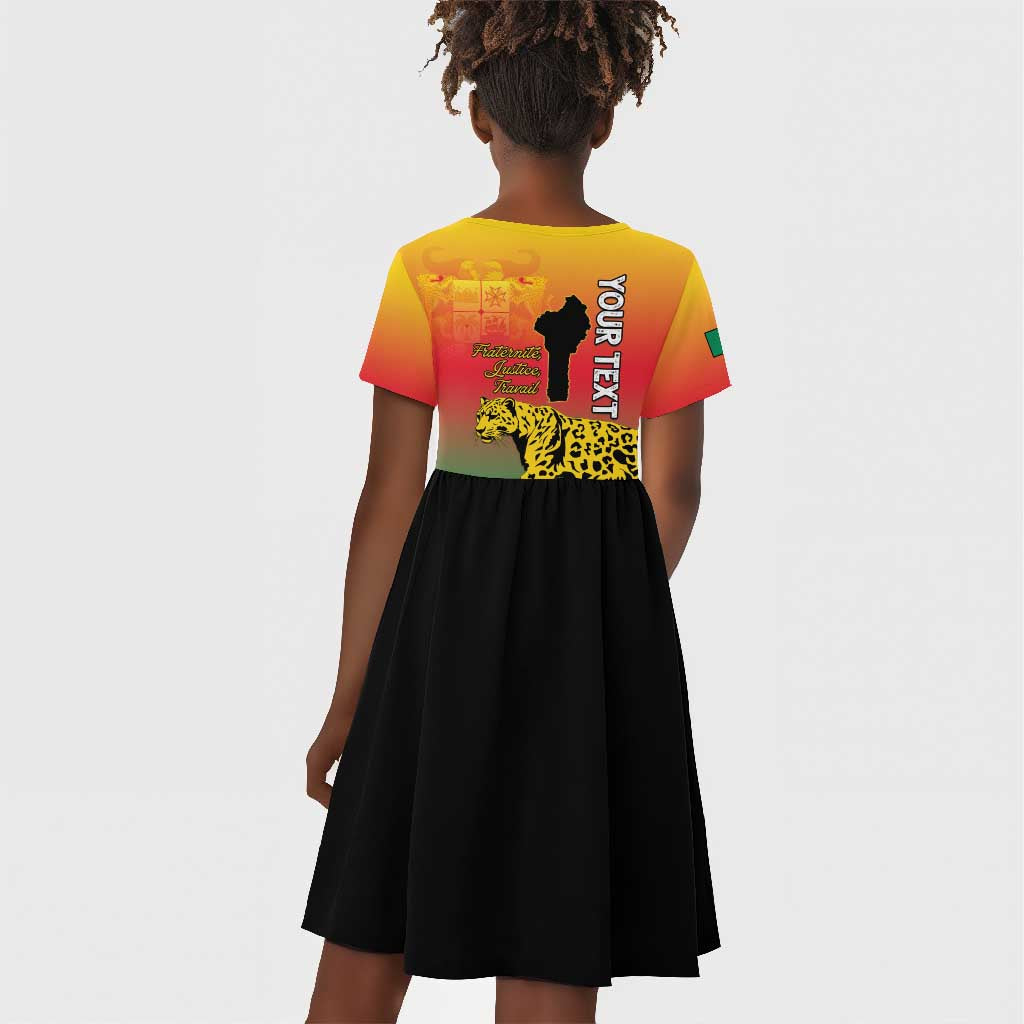 Personalized Benin National Day Kid Short Sleeve Dress Leopard With Coat Of Arms - African Pride