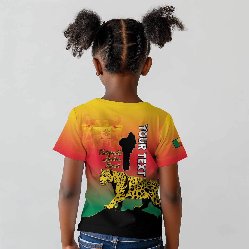 Personalized Benin National Day Kid T shirt Leopard With Coat Of Arms - African Pride