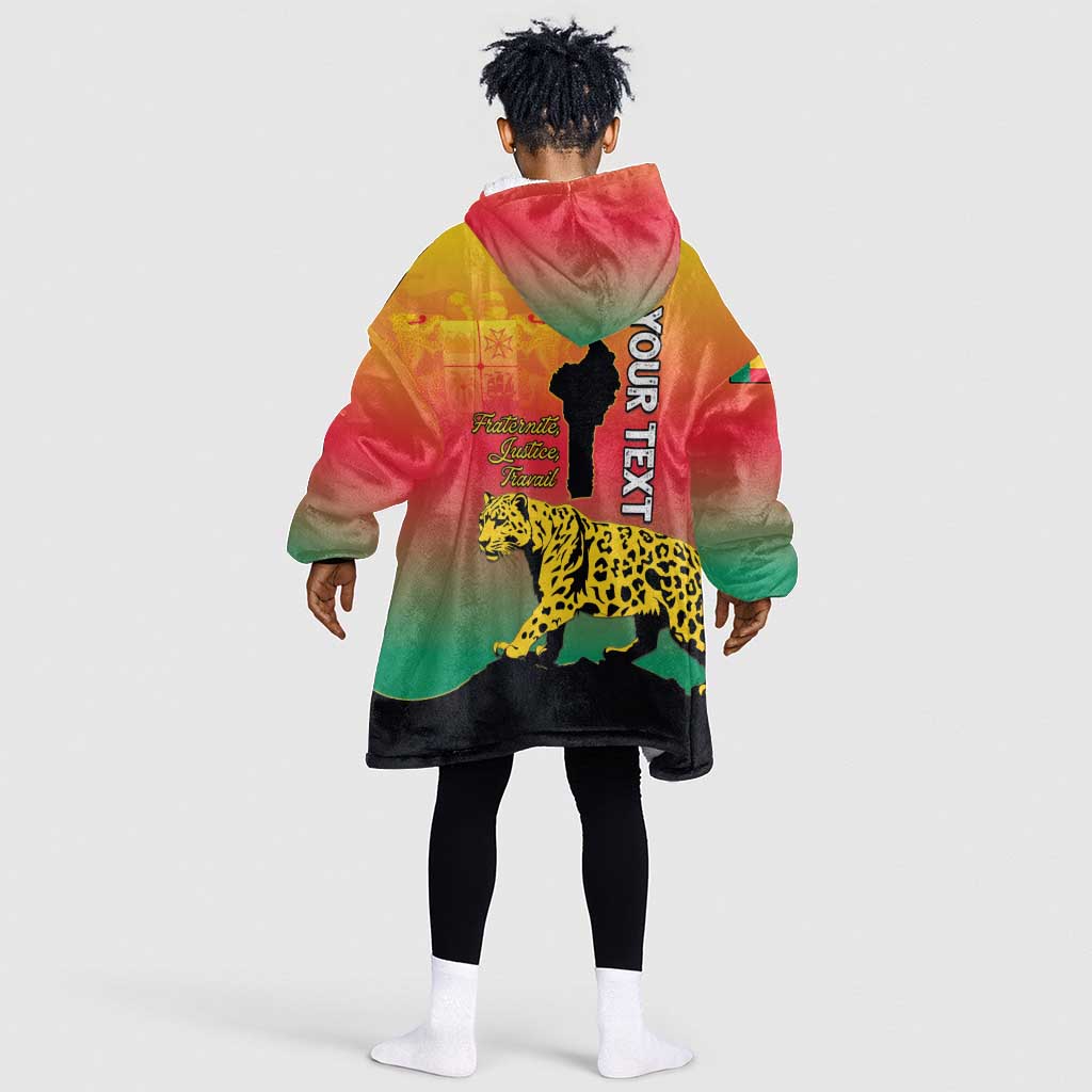 Personalized Benin National Day Kid Wearable Blanket Hoodie Leopard With Coat Of Arms - African Pride