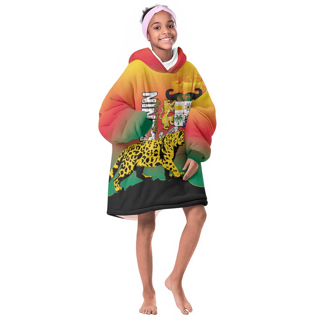 Personalized Benin National Day Kid Wearable Blanket Hoodie Leopard With Coat Of Arms - African Pride