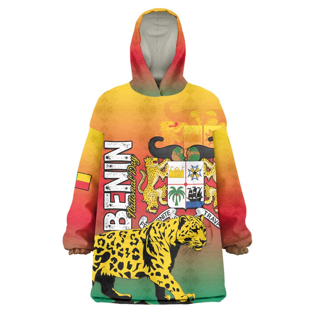 Personalized Benin National Day Kid Wearable Blanket Hoodie Leopard With Coat Of Arms - African Pride