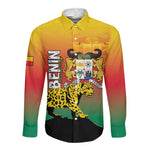 Personalized Benin National Day Long Sleeve Button Shirt Leopard With Coat Of Arms - African Pride