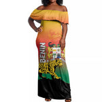 Personalized Benin National Day Off Shoulder Maxi Dress Leopard With Coat Of Arms - African Pride