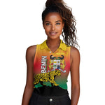 Personalized Benin National Day Women Sleeveless Polo Shirt Leopard With Coat Of Arms - African Pride