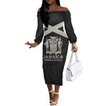 Personalized Jamaica Off The Shoulder Long Sleeve Dress Out of Many One People Silver Color - African Pride