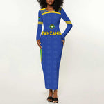 Afro Tanzania Football Custom Long Sleeve Bodycon Dress Go Taifa Stars Go - African Pride