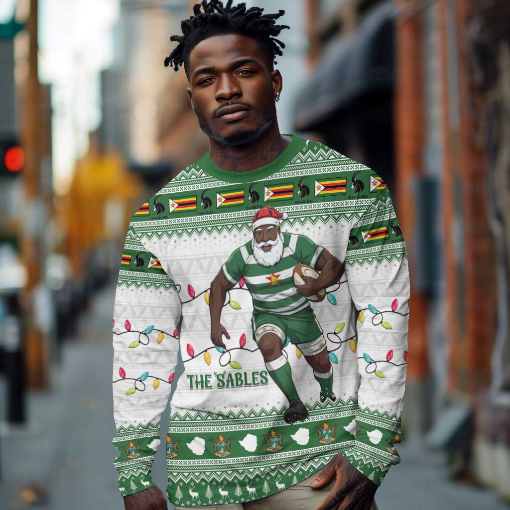 Afro Christmas Rugby Zimbabwe Long Sleeve Shirt The Sables Krismes Yakanaka - African Pride