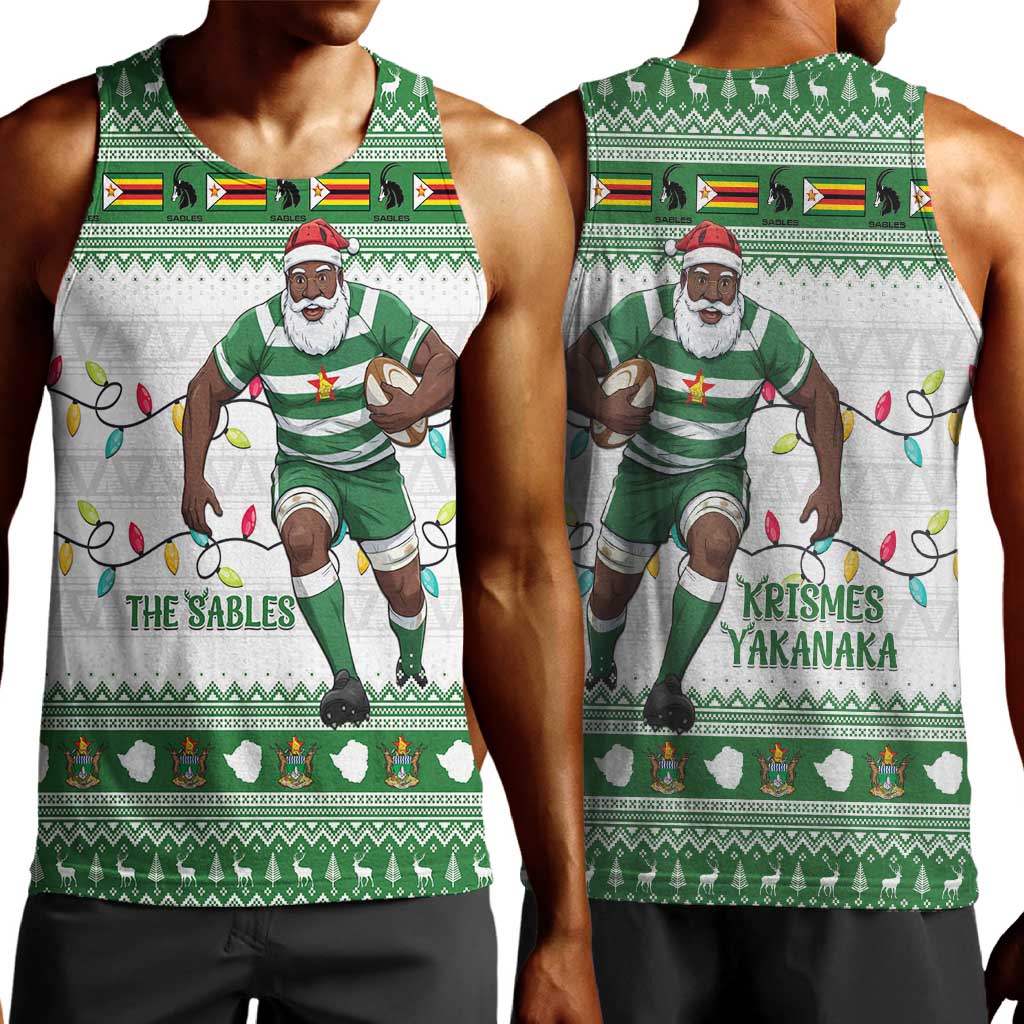 Afro Christmas Rugby Zimbabwe Men Tank Top The Sables Krismes Yakanaka - African Pride